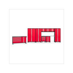 NewAge Garage Cabinets BOLD Red 10-Piece Project Center Set with Stainless Steel Top and LED Lights