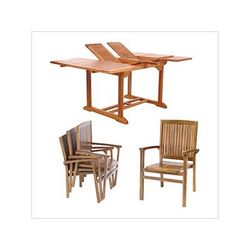 All Things Cedar 5-Piece Butterfly Extension Table Stacking Chair Set with Green Cushions