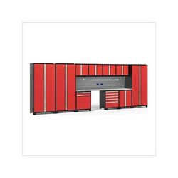 NewAge Garage Cabinets PRO Series Red 12-Piece Set with Stainless Steel Tops and Slatwall Hook Kit