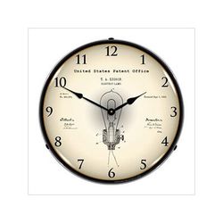 Collectable Sign and Clock 1882 Edison Bulb Patent Blueprint Backlit Wall Clock