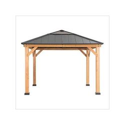Sunjoy Group 11 x 11 Wooden Hardtop Gazebo with Ceiling Hook (Black Roof)