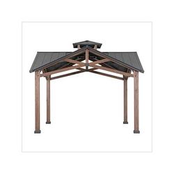 Sunjoy Group 12.5 x 12.5 Wooden Hardtop 2-Tier Gazebo with Ceiling Hook