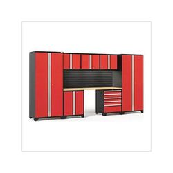 NewAge Garage Cabinets PRO Series Red 8-Piece Set with Bamboo Top, Slatwall and LED Lights
