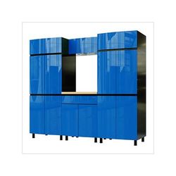 Contur Cabinet 7.5' Premium Santorini Blue Garage Cabinet System with Butcher Block Tops