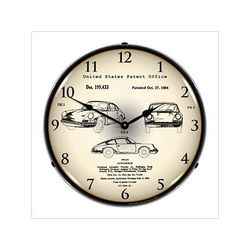 Collectable Sign and Clock 1964 Porsche 911 Patent Blueprint Backlit Wall Clock
