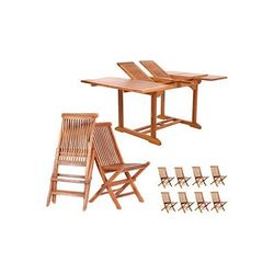 All Things Cedar 9-Piece Butterfly Extension Table Folding Chair Set with White Cushions