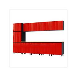 Contur Cabinet 12.5' Premium Cayenne Red Garage Cabinet System with Butcher Block Tops