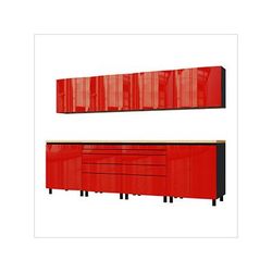 Contur Cabinet 10' Premium Cayenne Red Garage Cabinet System with Butcher Block Tops