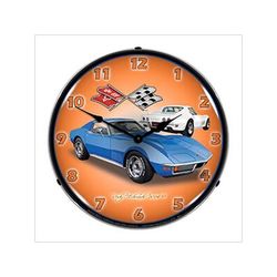 Collectable Sign and Clock 1971 Blue Corvette Stingray Backlit Wall Clock
