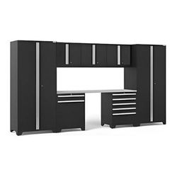 NewAge Garage Cabinets PRO Series Black 8-Piece Set with Stainless Steel Top