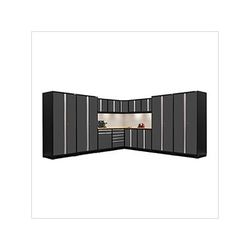NewAge Garage Cabinets PRO Series Grey 16-Piece Corner Set with Bamboo Tops