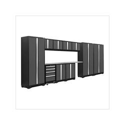 NewAge Garage Cabinets BOLD Series Grey 12-Piece Set with Stainless Steel Top and LED Lights