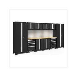 NewAge Garage Cabinets BOLD Series Black 12-Piece Set with Bamboo Top, Backsplash, LED Lights