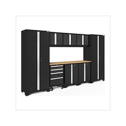 NewAge Garage Cabinets BOLD Series Black 9-Piece Set with Bamboo Top
