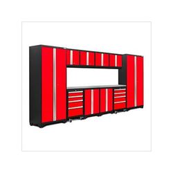 NewAge Garage Cabinets BOLD Series Red 12-Piece Set with Stainless Steel Top and LED Lights