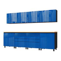 Contur Cabinet 10' Premium Santorini Blue Garage Cabinet System with Butcher Block Tops