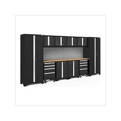 NewAge Garage Cabinets BOLD Series Black 12-Piece Set with Bamboo Top and Backsplash