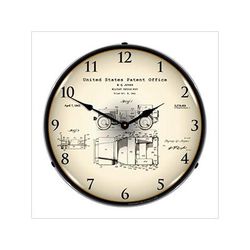Collectable Sign and Clock 1941 Jeep Military Vehicle Patent Blueprint Backlit Wall Clock
