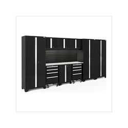 NewAge Garage Cabinets BOLD Series Black 10-Piece Set with Stainless Top, Backsplash, LED Lights