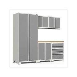 NewAge Garage Cabinets PRO Series Platinum 6-Piece Set with Bamboo Top and LED Lights