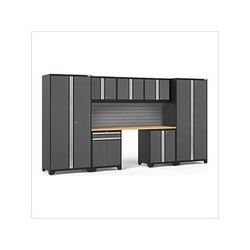 NewAge Garage Cabinets PRO Series Grey 8-Piece Set with Bamboo Top and Slatwall