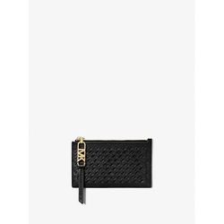 Michael Kors Empire Small Woven Leather Card Case Black One Size