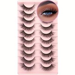 10 Pairs False Eyelashes Faux Mink Lashes Natural Wispy Cat Eye Lashes Fluffy Pack 3d Strip Short Volume Fake Eyelashes 10 Pairs Fox Eye Lashes Extension