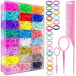 2000pcs Elastic Hair Rubber Bands, 24 Colors Small Hair Ties With Topsy Tail Hair Tools Rat Tail Comb Hair Accessories