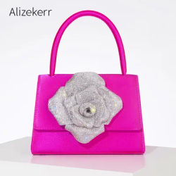 Bellissime borse con strass rosa per le donne Designer di lusso Boutique Bling Crystal Satin Clutch