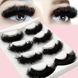 4 Pair Fluffy Lashes, 25mm 3d Faux Mink Lashes, Long Thick Natural False Eyelashes Makeup Thick Eyelashes