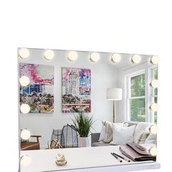 Fenchilin Large Hollywood Vanity Mirror With Lights Bluetooth Tabletop Wall Mount Metal White - White