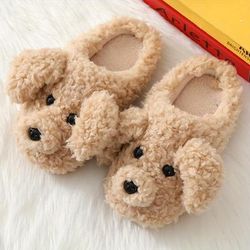 Kawaii Teddy Gog Plush Slippers, Warm & Cozy Closed Toe Fuzzy Shoes, Women's Home Slippers