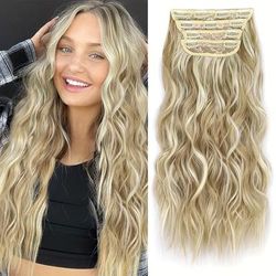 Clip In Long Wavy Synthetic Hair Extension 20 Inch 4pcs Thick Hairpieces Fiber Double Weft Hair For Women