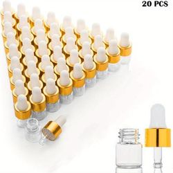 20pcs Clear Glass Dropper Vails 1ml Mini Essential Oils Sample Dropper Bottles For Traveling Essential Oils Perfume Cosmetic Liquid