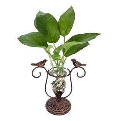 1pc, Desktop Plant Glass Container, Iron Bird Art Glass Breeding Vase, Retro Metal Frame Breeding Pot, Suitable For Desktop Hydroponic Plant Decor In Offices And Living Rooms