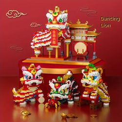 1 Set Lion Dance Building Blocks, Festival Diy Gift Building Blocks, Home Decoration, Desktop Ornaments Gifts