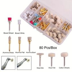 80pcs Dental Prophy Polishing Brush Cup Nylon Wool Cotton Wheel Rubber Alumina Silicon Polishing Tools Mixed For Contra Angle