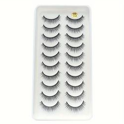 False Eyelashes, 10 Pairs Long False Eyelashes Natural Wispy Strip False Lashes Faux Mink Lashes Soft Handmade Eyelashes Natural Look Beginner Friendly