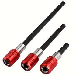 3pcs Red Quick Release Magnetic Drill Holder Kit, Drill Clip, 14 Universal Hexagonal Shanks, 2-4-6 (60mm-100mm -150mm)