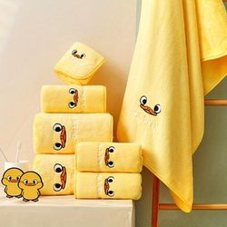 1/3pcs Yellow Duck Pattern Towel, Household Cartoon Cute Towel, Soft Face Towel Bath Towel, Absorbent Towels For Bathroom, Bath Towel & Hand Towel & Square Towel, Bathroom Supplies