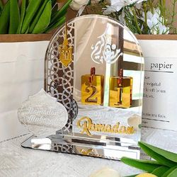 1pc Acrylic Ramadan Mirror Display Stand, Ramadan Countdown Display Stand, Ethnic Style Home Decoration Desktop Decoration