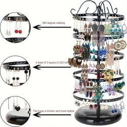 1pc 5-layer Desktop Jewelry Earrings Holder, Rotating Jewelry Storage Stand, Jewelry Hanging Display Rack