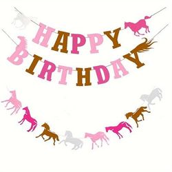 Set, Pre-string, Girl Horse Garland Banner Pink Horse Banner Birthday Party Felt Horse Banner Horse Party Supplies Girl Party Horse Race Happy Birthday Banner Wedding Party Decorations