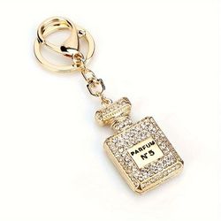 1pc Full Diamond-set Perfume Bottle Keychain For Women's Car Keychain Ring Bag Pendant Small Gift