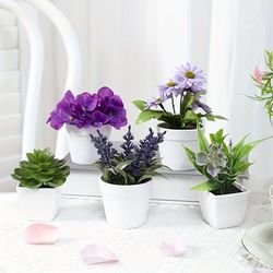 5pcs/set Simulation Flower Plant Potted - Perfect For Spring Living Room Bookshelf Office Desktop Decor Fake Plant