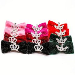 5pcs Mixed Color Crown Bow Dog Hairpins, Puppy Hair Clips For Princess Headwear, Boutique Pet Grooming Accessories