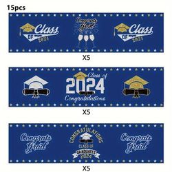 15pcs Graduation Bottle Labels Congratulations Water Bottle Stickers Graduation Decal, White Blue Black Waterproof Wrapper Label For College Graduation Party Supplies