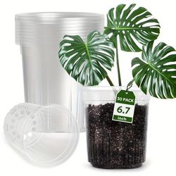 1pc 1 Gallon Reinforced Clear Nursery Pots With Drainage Hole, 6.7 Inch Transparent Pots Plastic Plant Pot Seedling Planter Seed Starter Pots Flower Pot For Cuttings And Transplanting