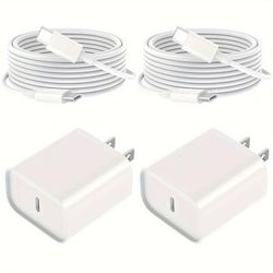 2 Packs Fast Charging For 15, 2 Packs 20w Pd Usb C Wall Charger Block With 6.6ft Long Usb-c To C Cable For 15pro/plus/pro Max, For Pro 12.9/11 Inch, Air 5th/4th/mini 6, Android Phones And More