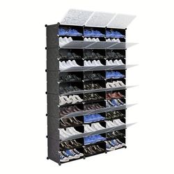 1pc 12-tier Portable 72 Pair Shoe Rack Organizer, 36 Grids Tower Shelf Storage Cabinet Stand, Expandable For Heels, Boots, Slippers, Black
